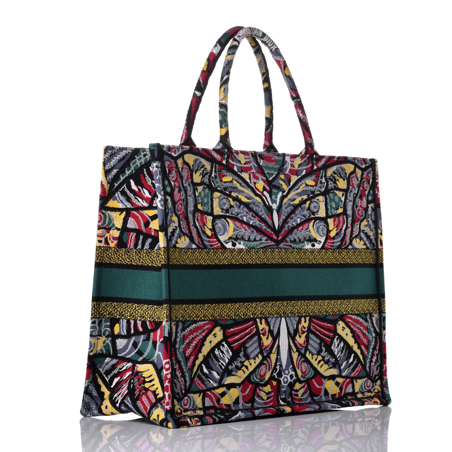 Christian Dior Canvas Embroidered Butterfly Book Tote Black Multicolor 3 of 8