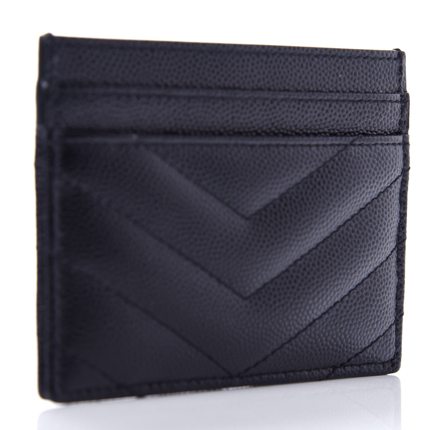 Saint Laurent Grain De Poudre Matelasse Chevron Monogram Credit Card Case Black 3 of 8
