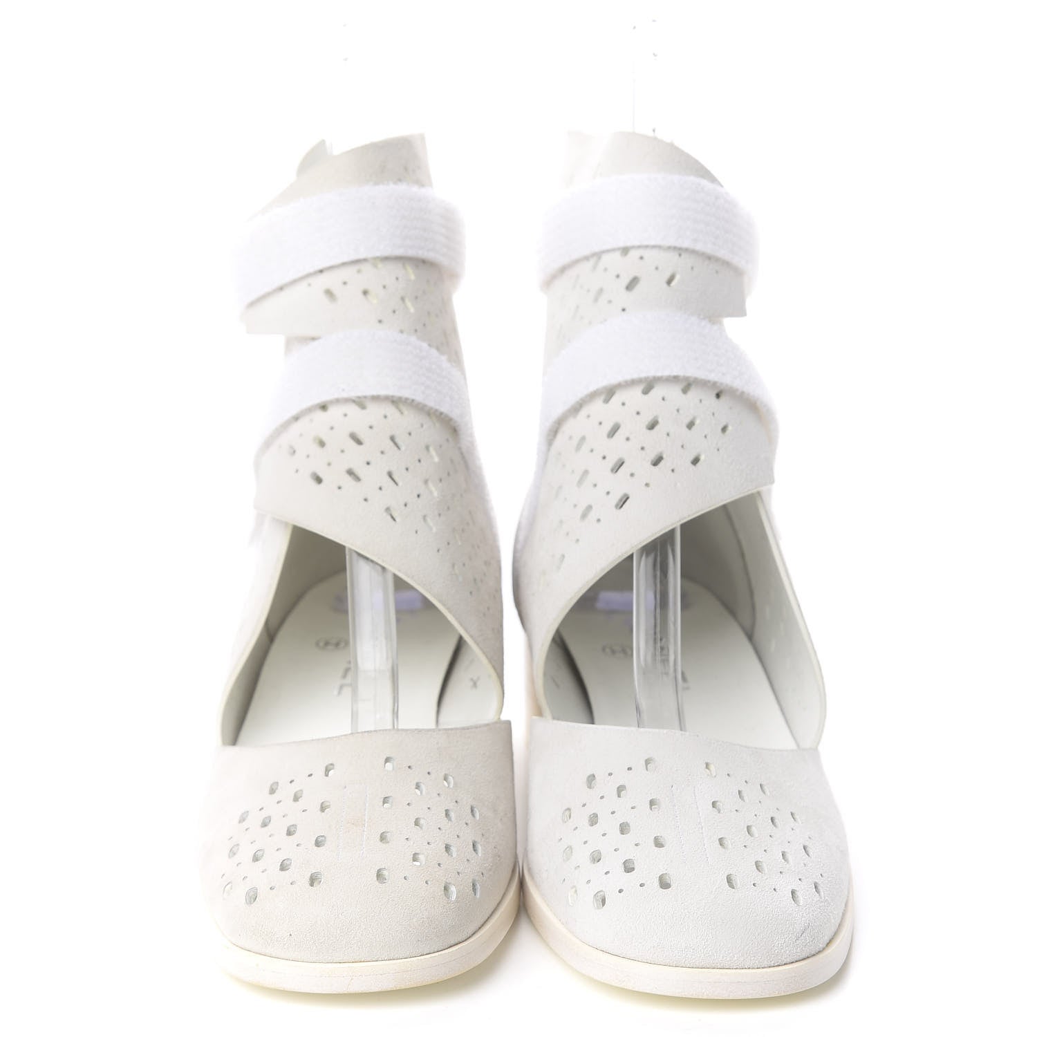 Chanel Suede Perforated Velcro Ankle Boots 38 White 2 of 10