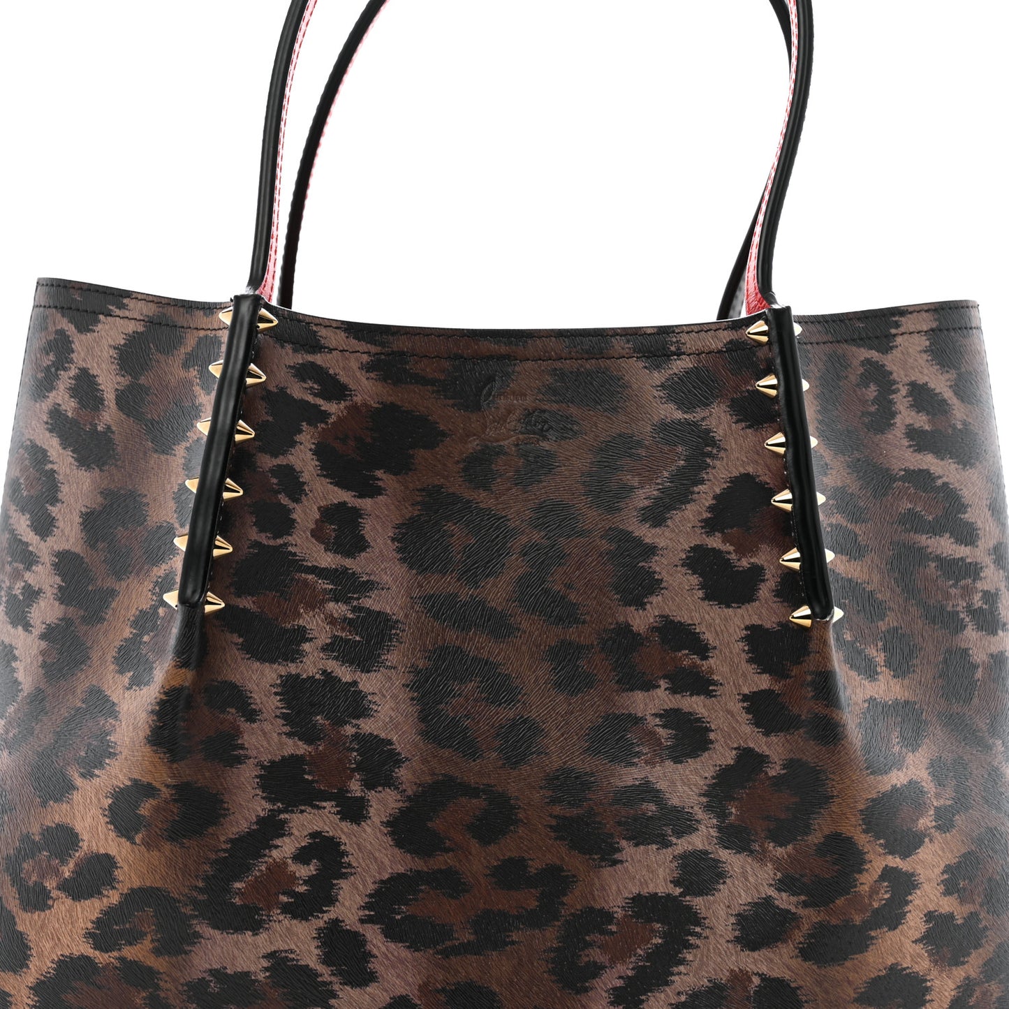 Calfskin Empire Leopard Print Spiked Small Cabarock Shopper Tote Brown