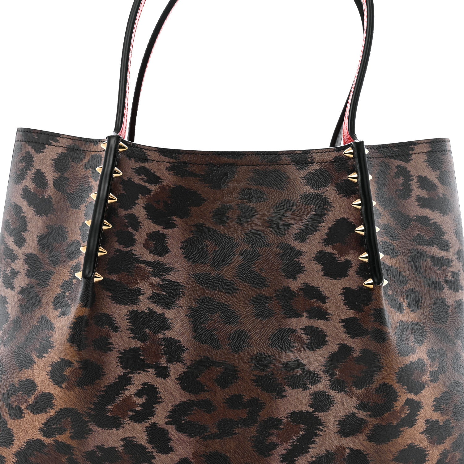 Christian Louboutin Calfskin Empire Leopard Print Spiked Small Cabarock Shopper Tote Brown 7 of 11