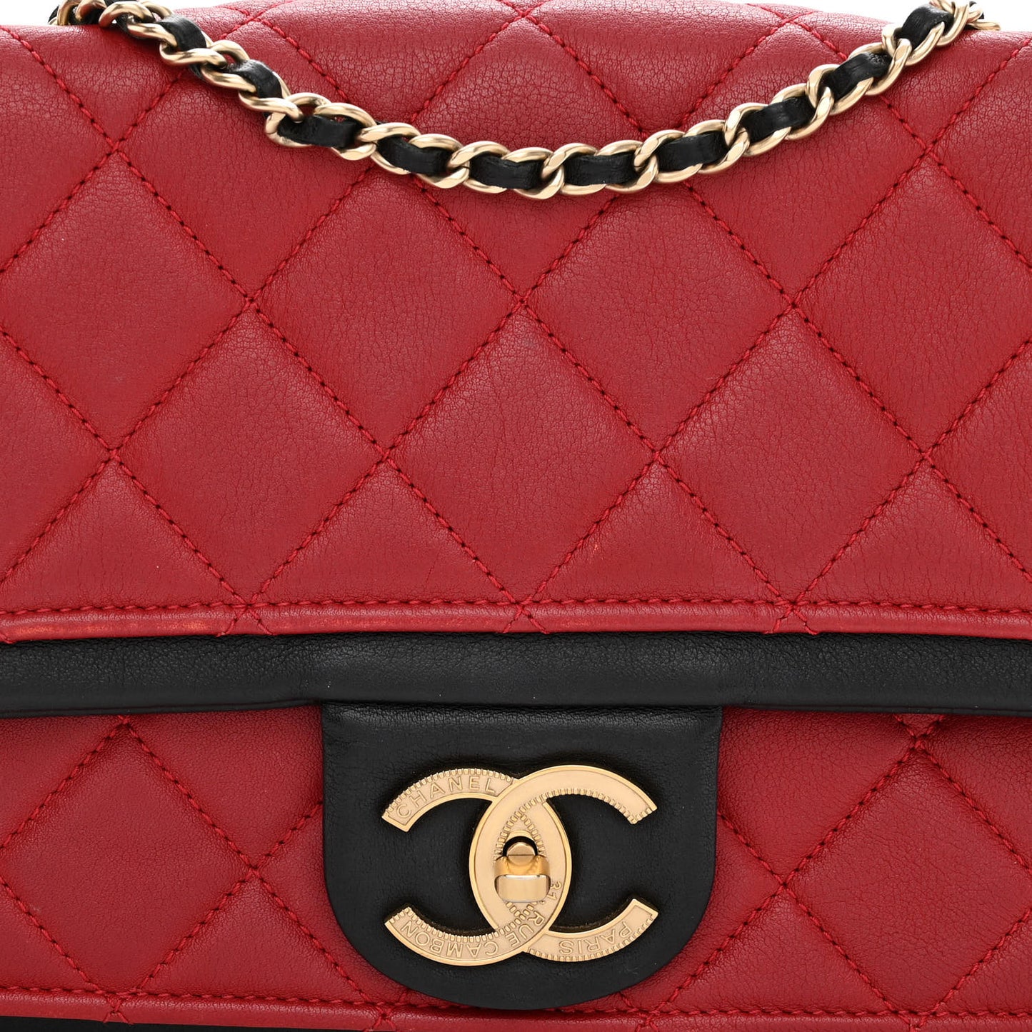 Calfskin Quilted Medium Graphic Flap Red Black