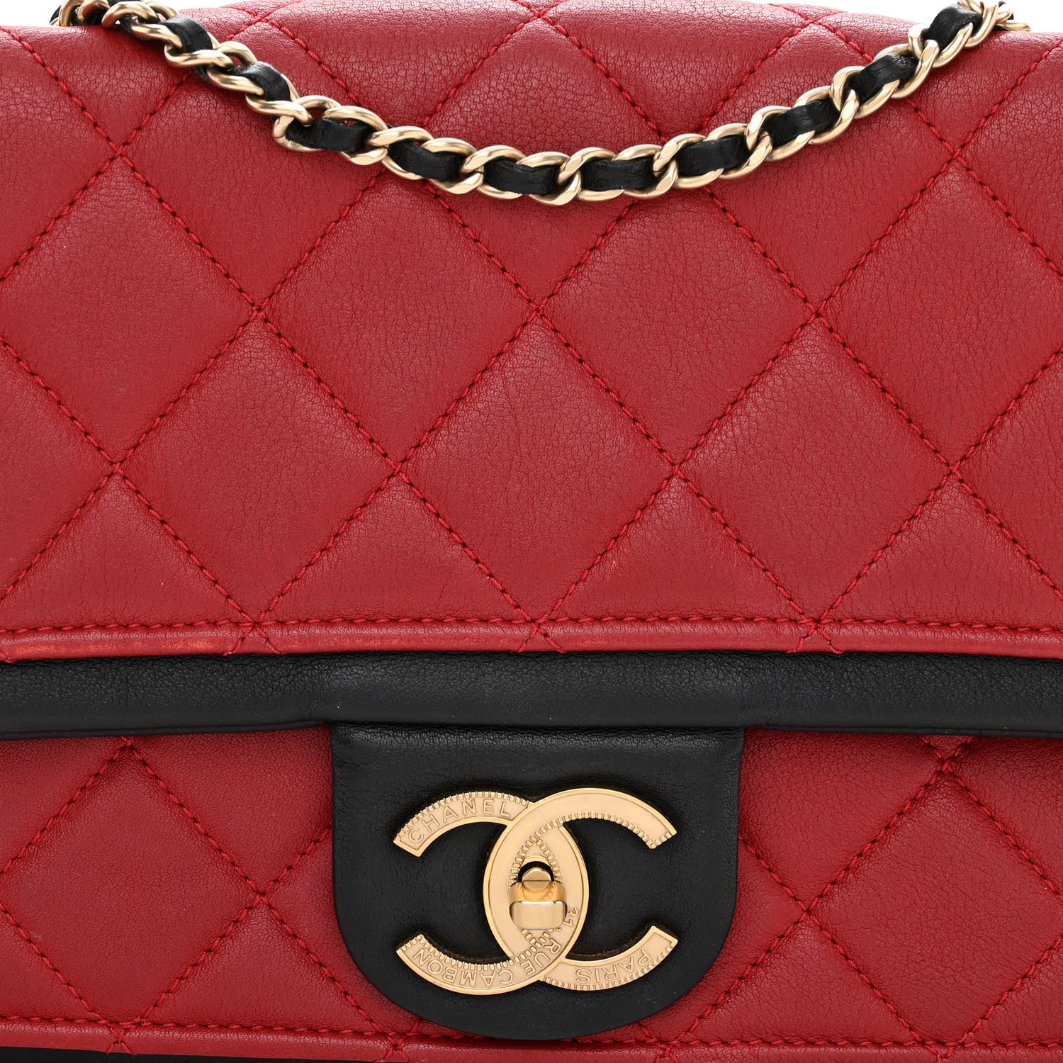 Chanel Calfskin Quilted Medium Graphic Flap Red Black 8 of 11