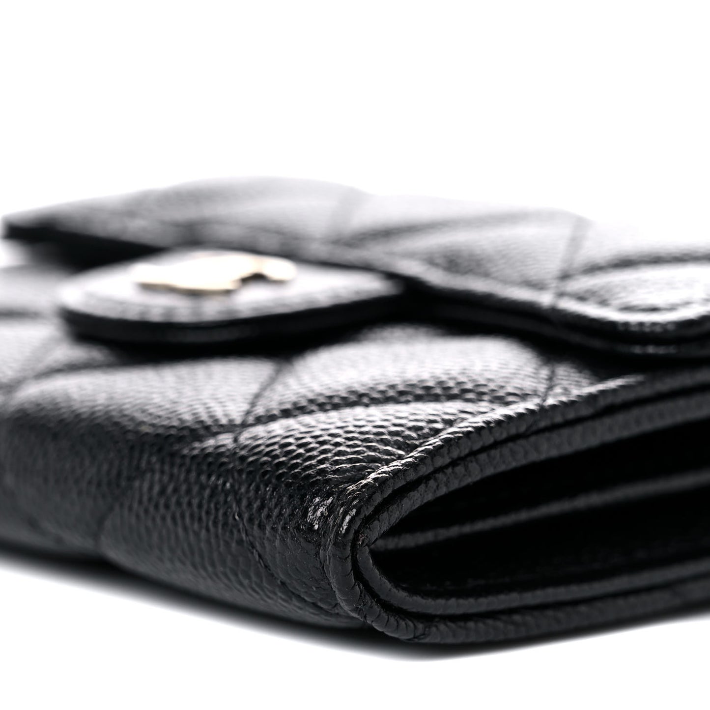 Caviar Quilted Flap Card Holder On Chain Black