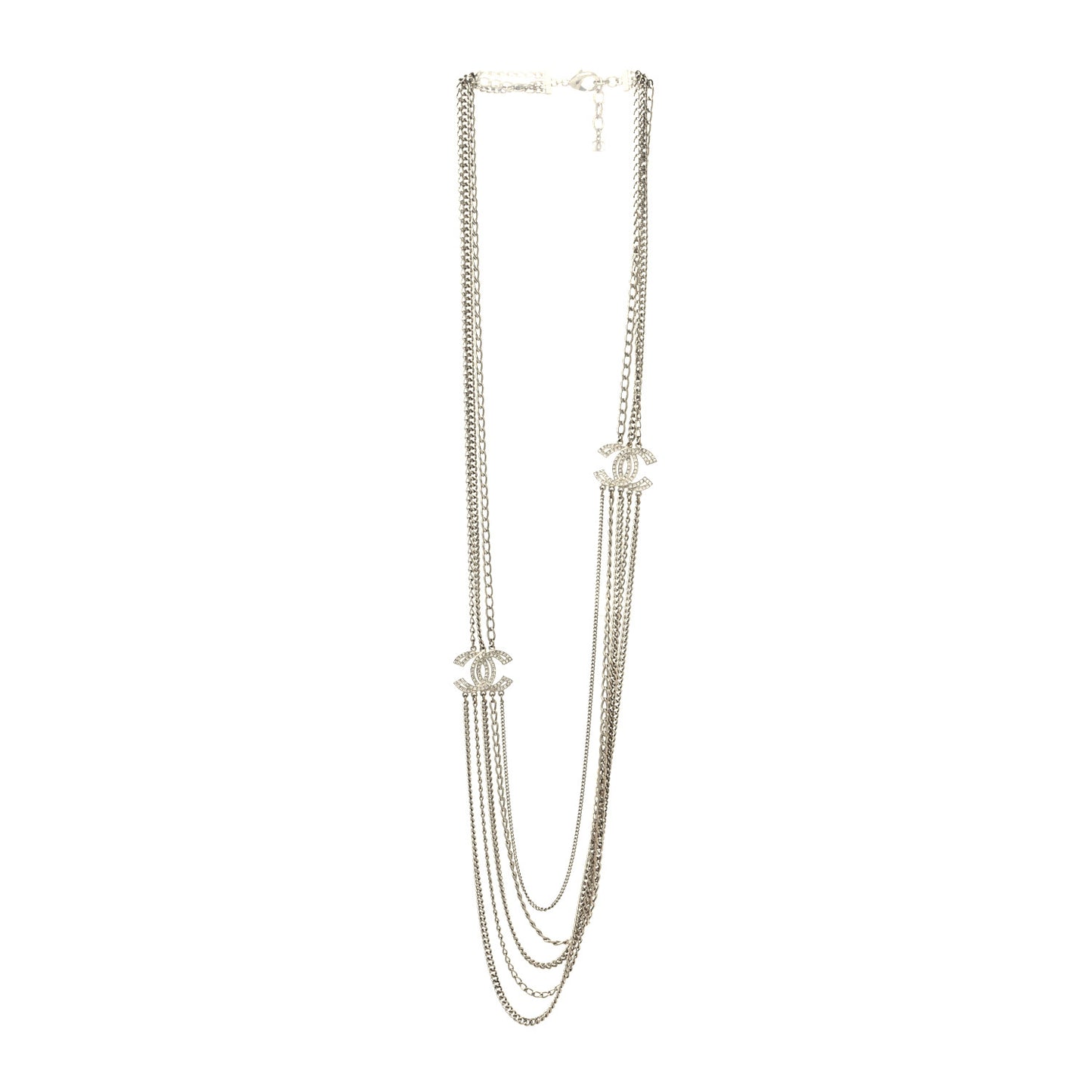 Multi Strand Chain Baguette Crystal CC Necklace Gold