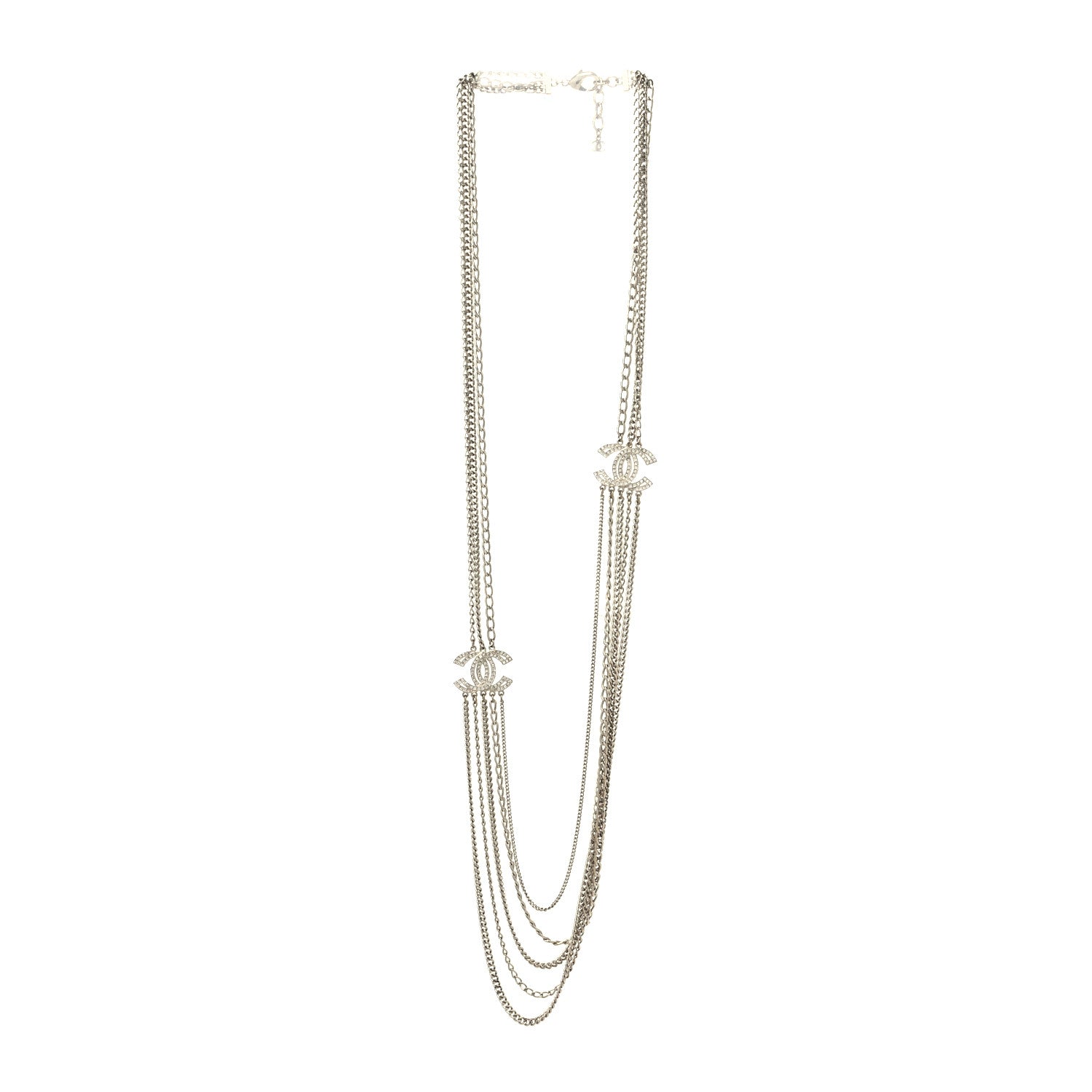 Chanel Multi Strand Chain Baguette Crystal CC Necklace Gold 3 of 5