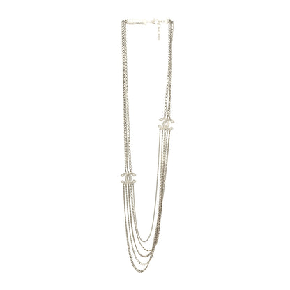 Chanel Multi Strand Chain Baguette Crystal CC Necklace Gold 3 of 5