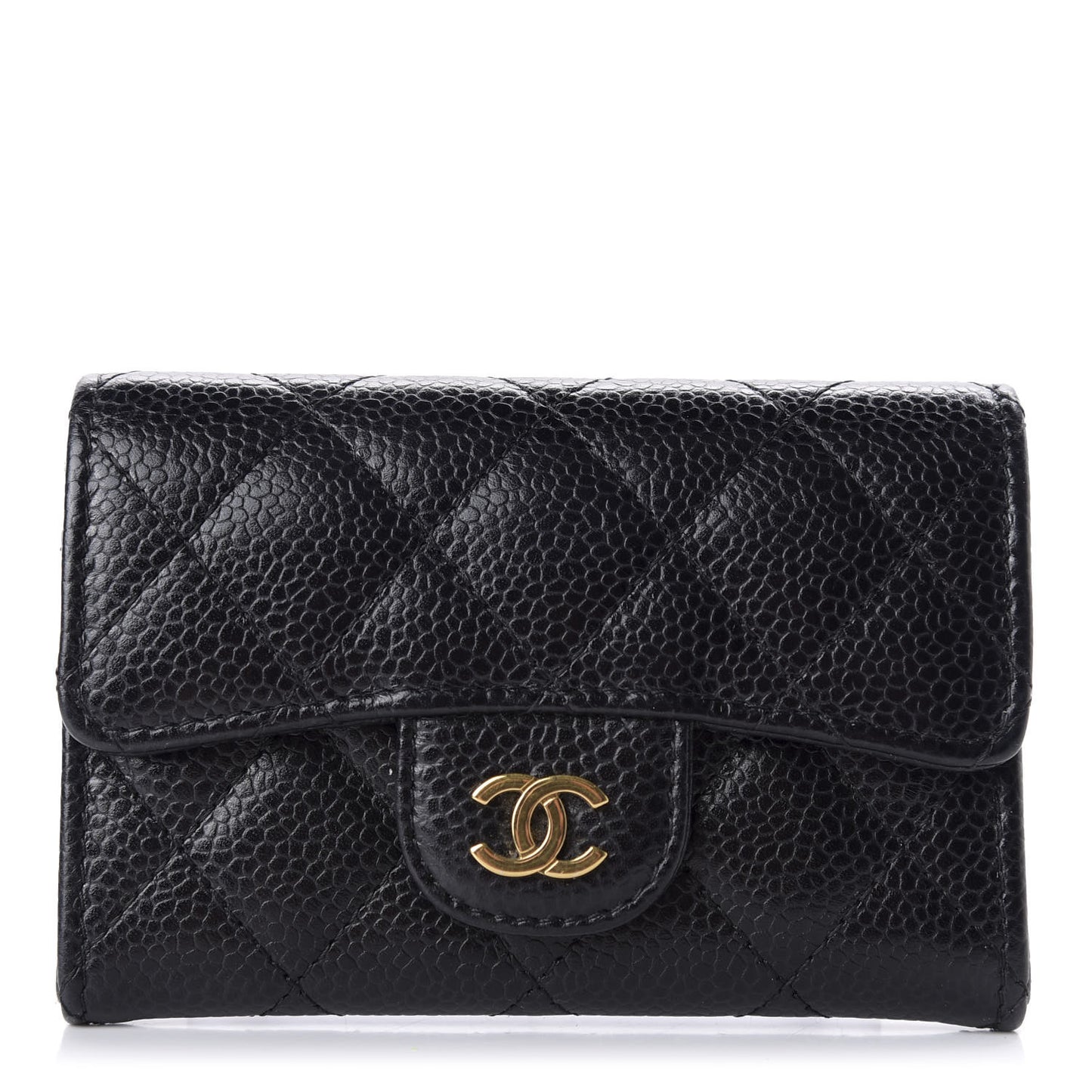 Caviar Quilted Flap Card Holder Black