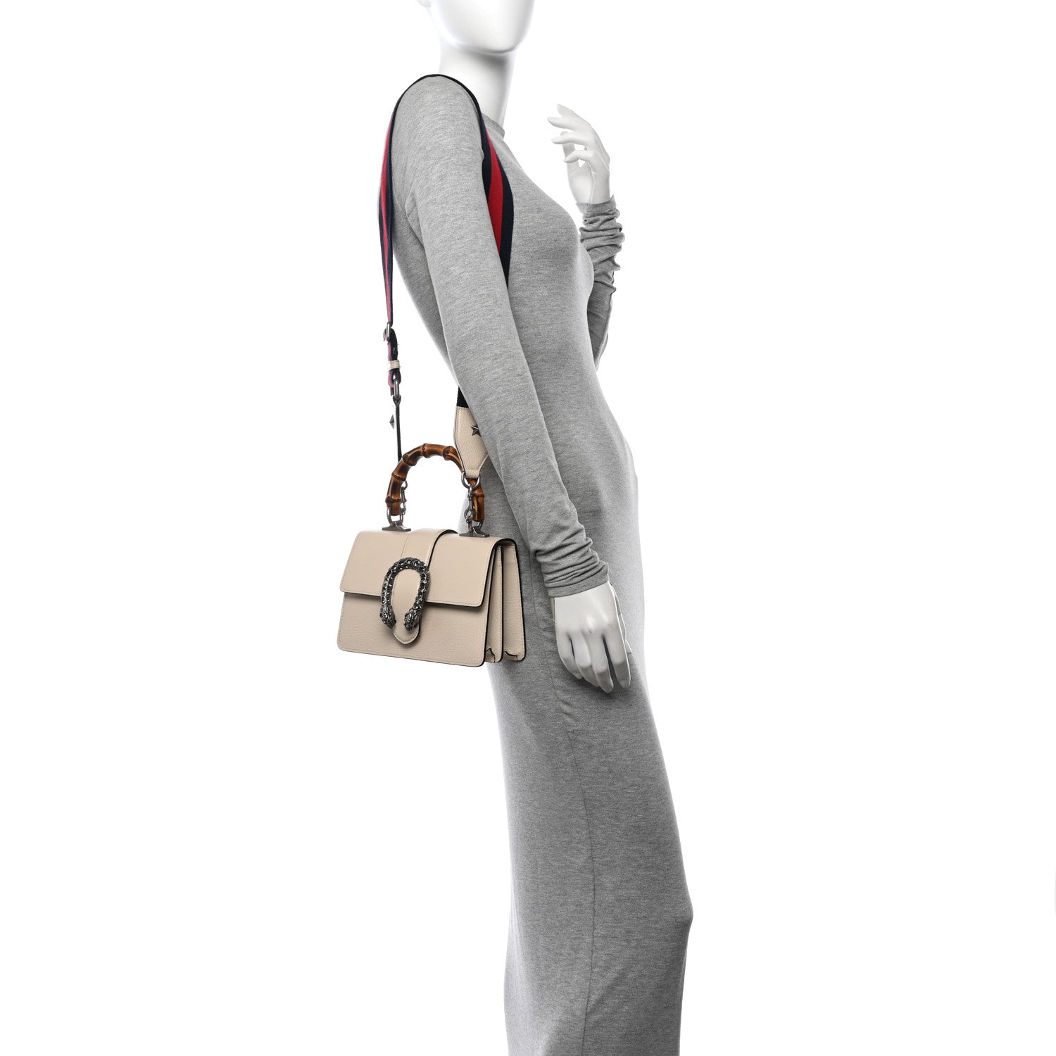 Gucci Textured Calfskin Crystal Bamboo Web Mini Dionysus Top Handle Bag Mystic White 2 of 10