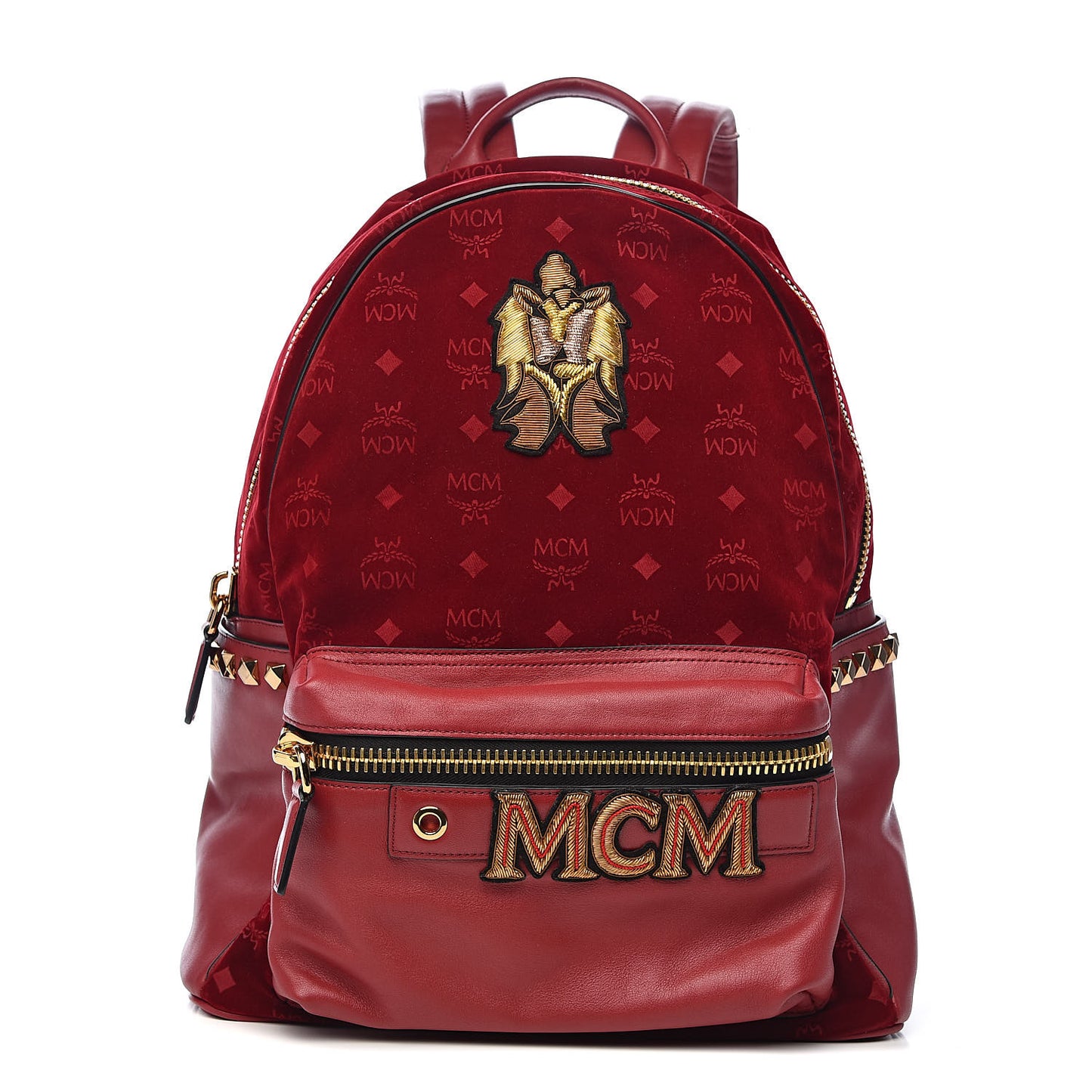 Velvet Monogram Medium Stark Insignia Backpack Ruby Red