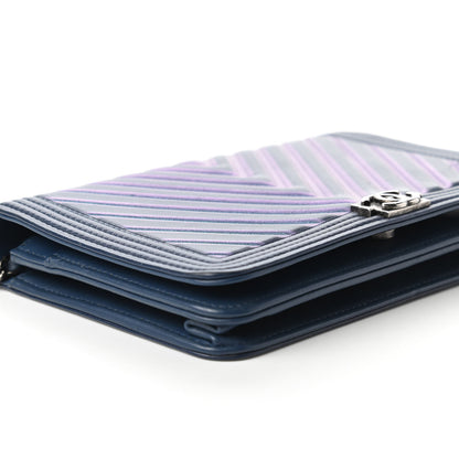 Chanel Calfskin Painted Chevron Embossed Boy Wallet On Chain WOC Navy 6 of 13