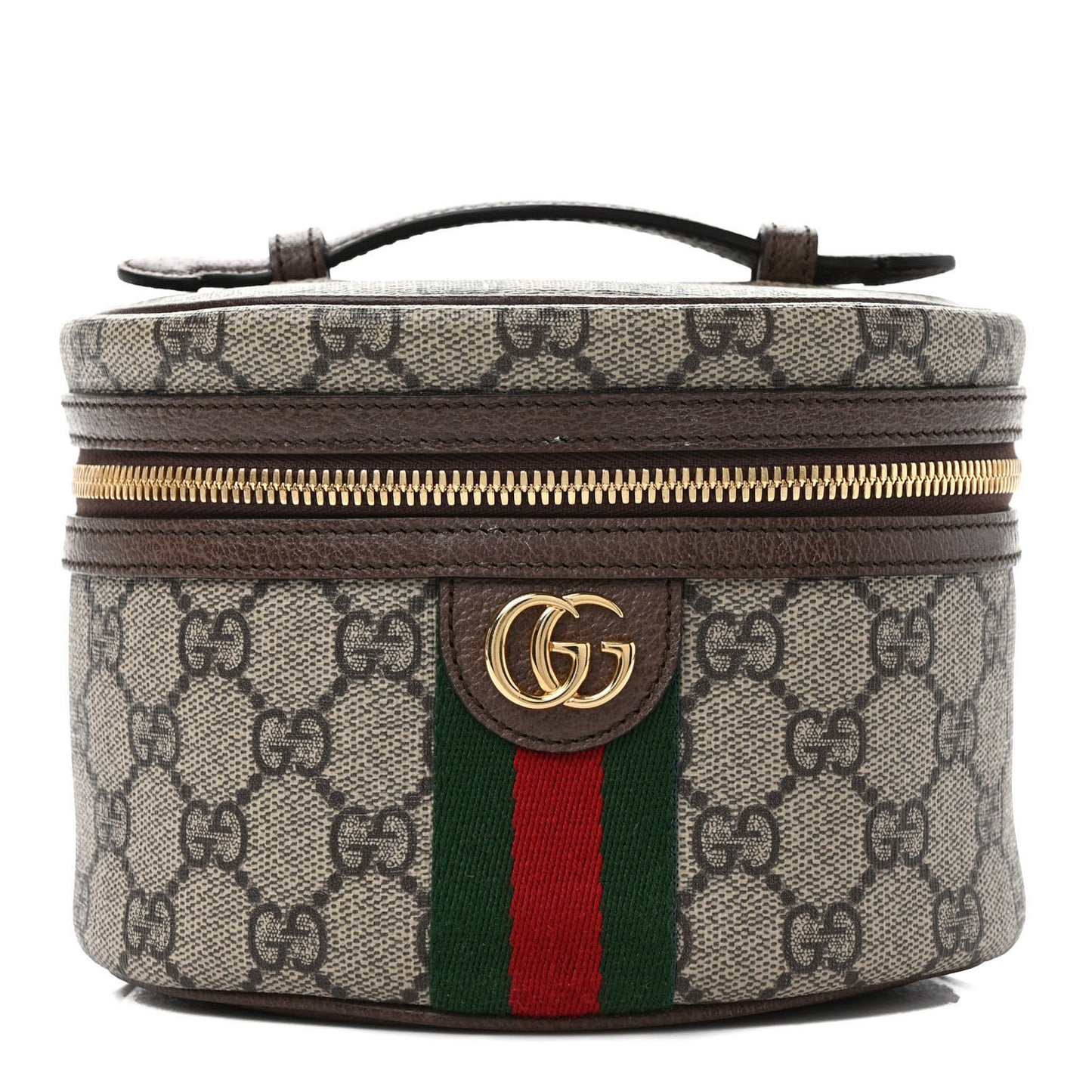 GG Supreme Monogram Textured Calfskin Web Ophidia Vanity Cosmetic Case Beige Ebony New Acero