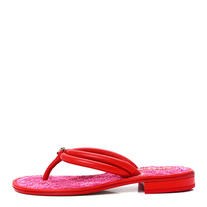 Chanel Lambskin Terry Cloth CC Thong Sandals 37.5 Pink 1 of 7