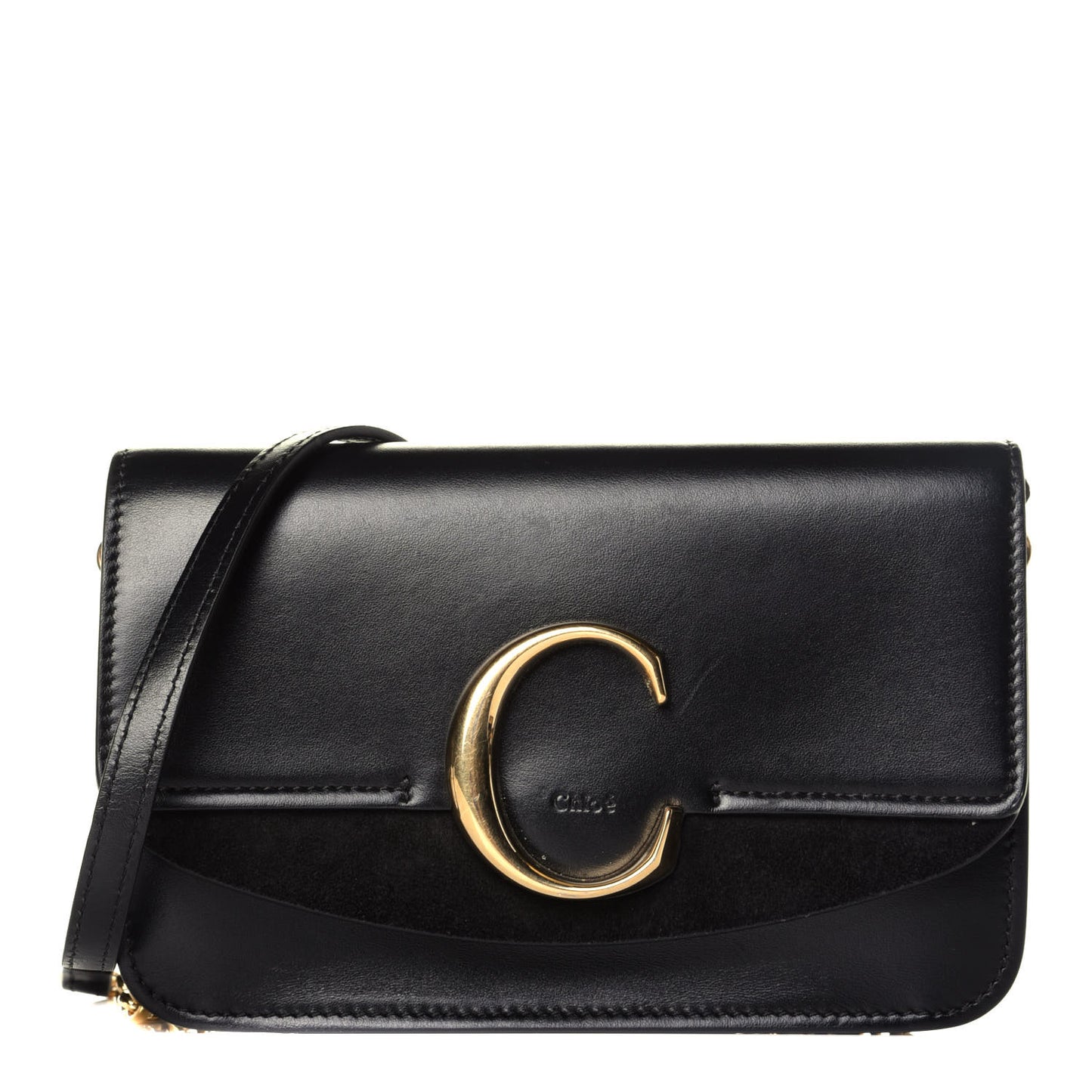 Calfskin Suede C Clutch With Chain Black