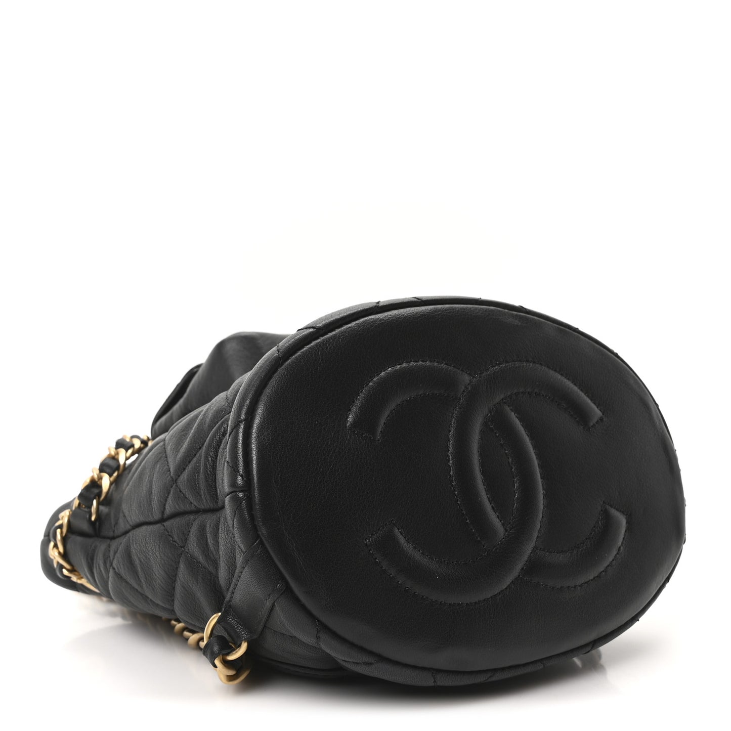 Calfskin Quilted Small CC Chain Bucket Backpack Black