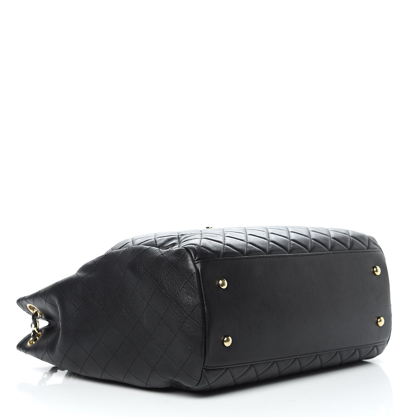 Lambskin Quilted Large Drawstring Bag Black
