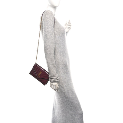 Saint Laurent Vernice Matelasse Chevron Monogram Envelope Chain Wallet Dark Red Wine 2 of 13
