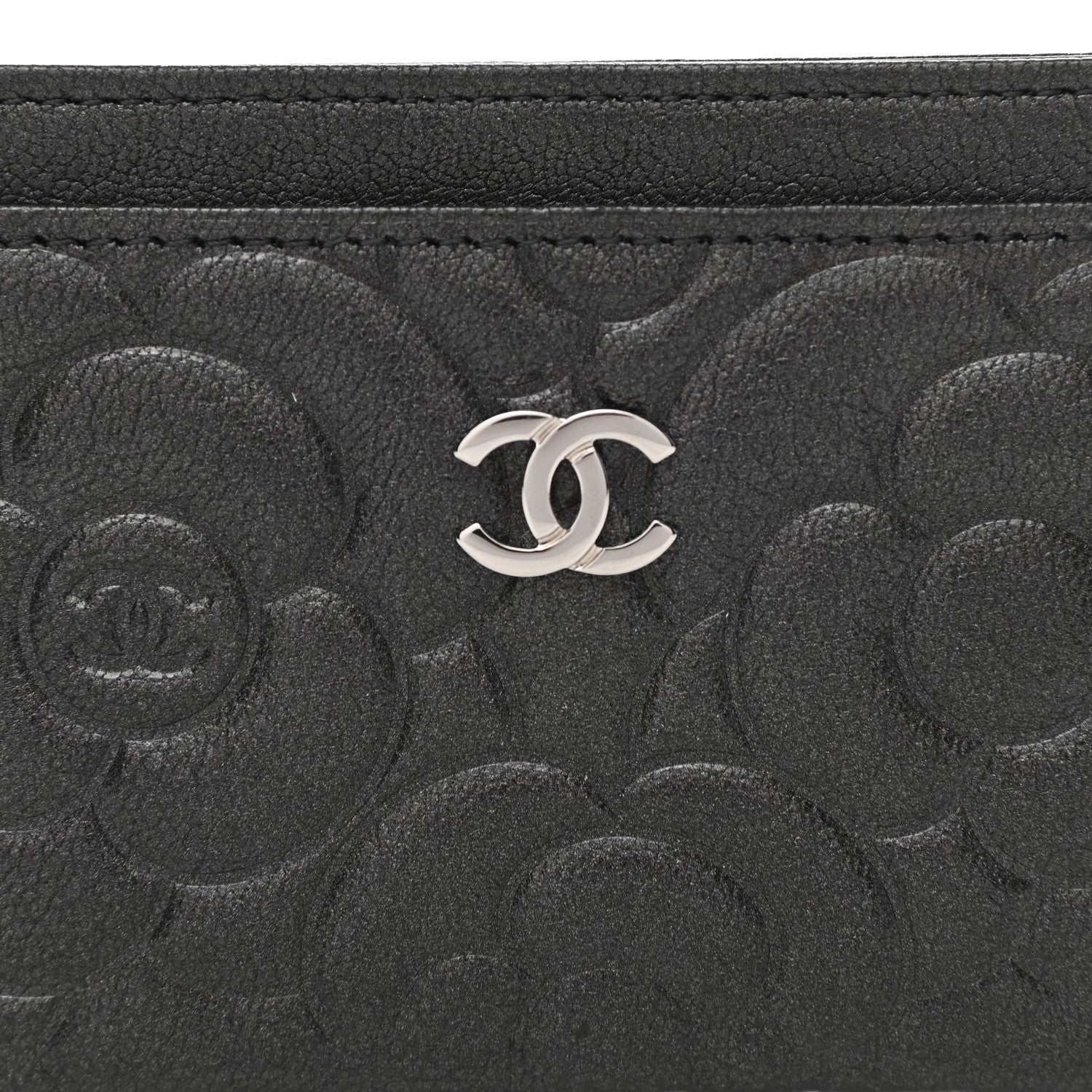 Chanel Goatskin Camellia Embossed Card Holder Black 9 of 10