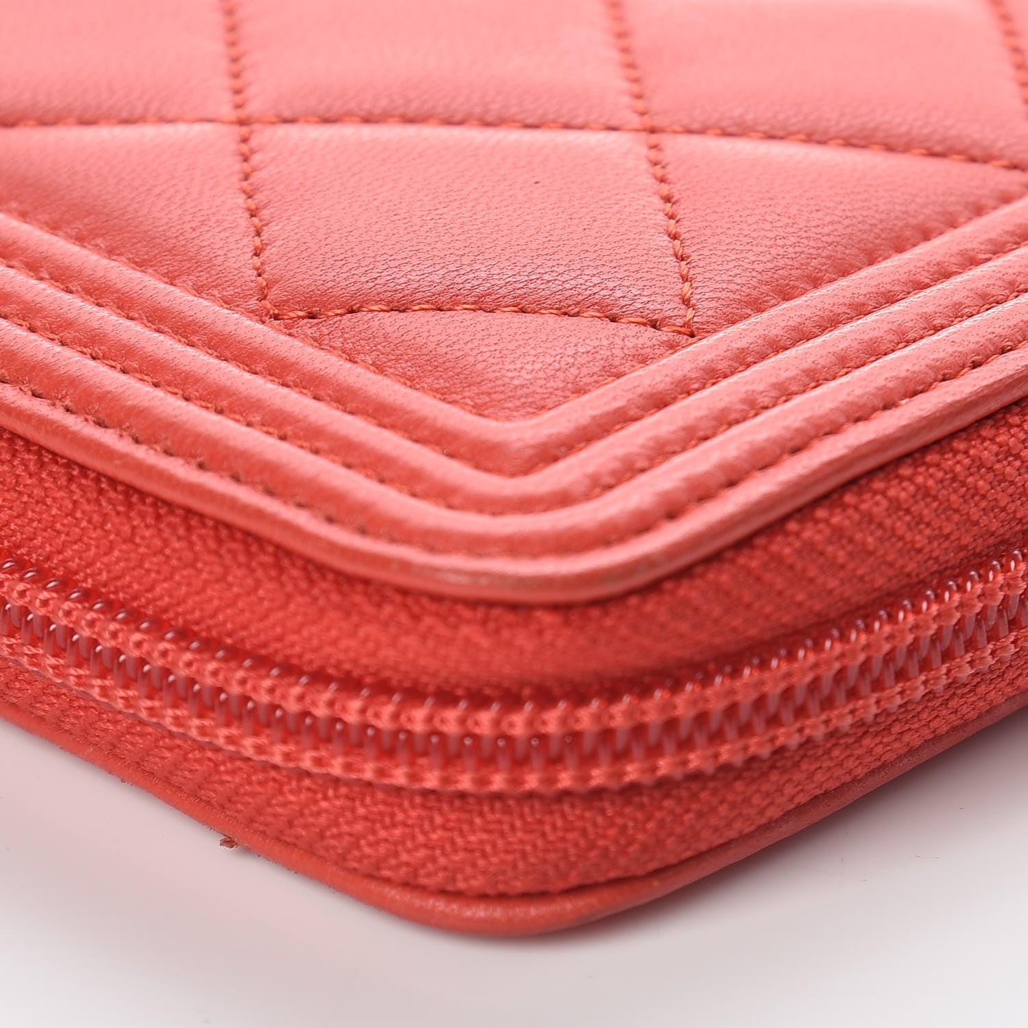 Chanel Lambskin Quilted Boy Zip Around Wallet Red 8 of 13
