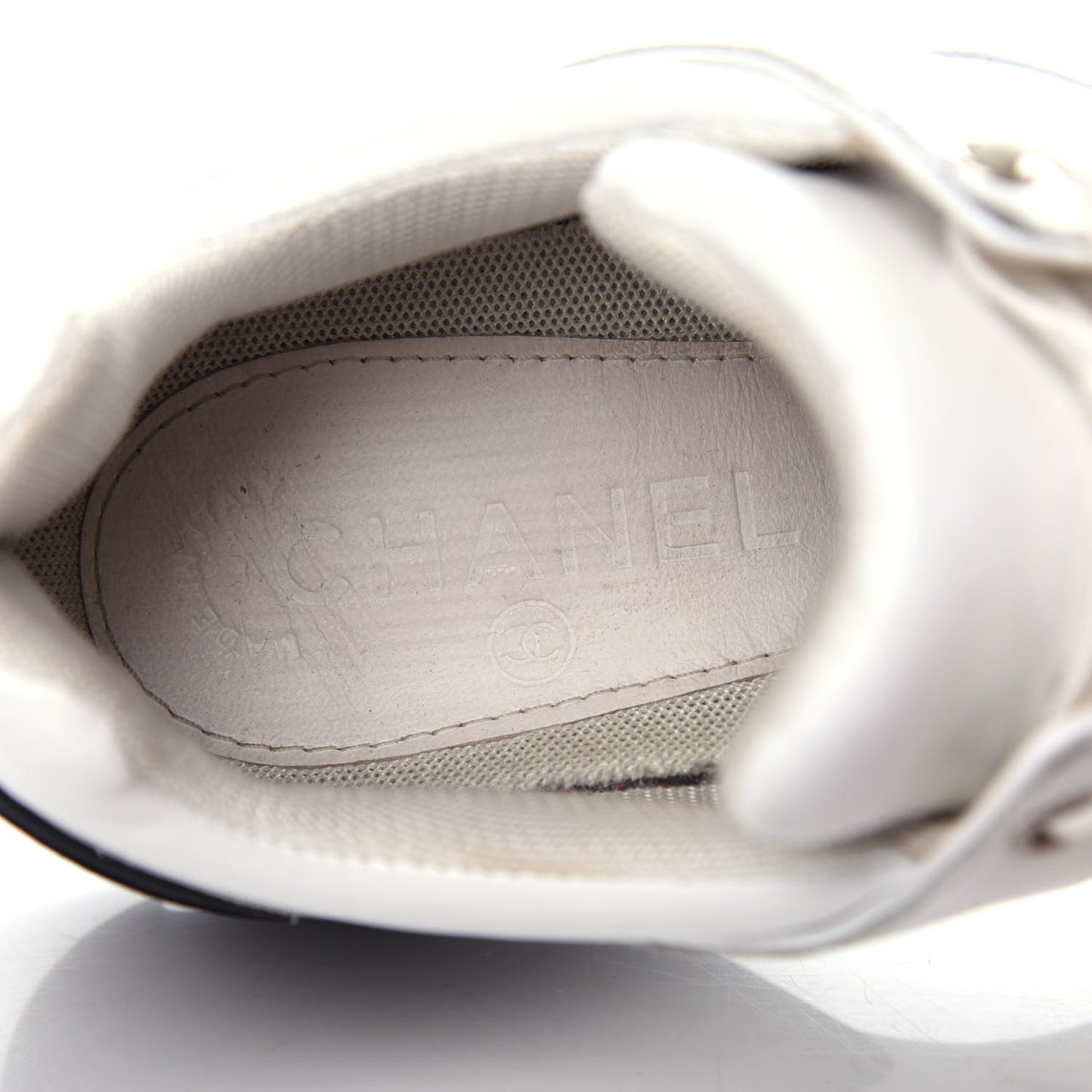 Calfskin Lambskin Womens CC Sneakers 38.5 White Black
