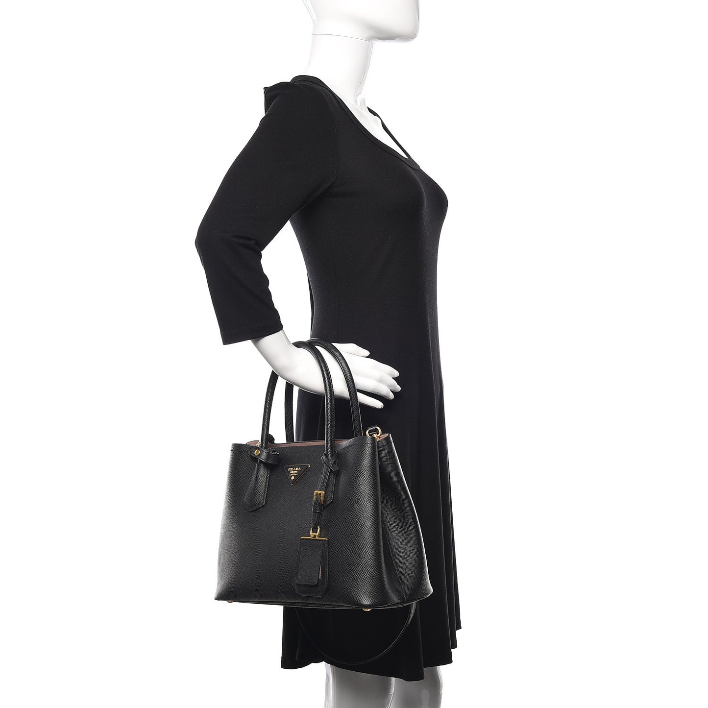 Saffiano Cuir Small Double Bag Black Mughetto