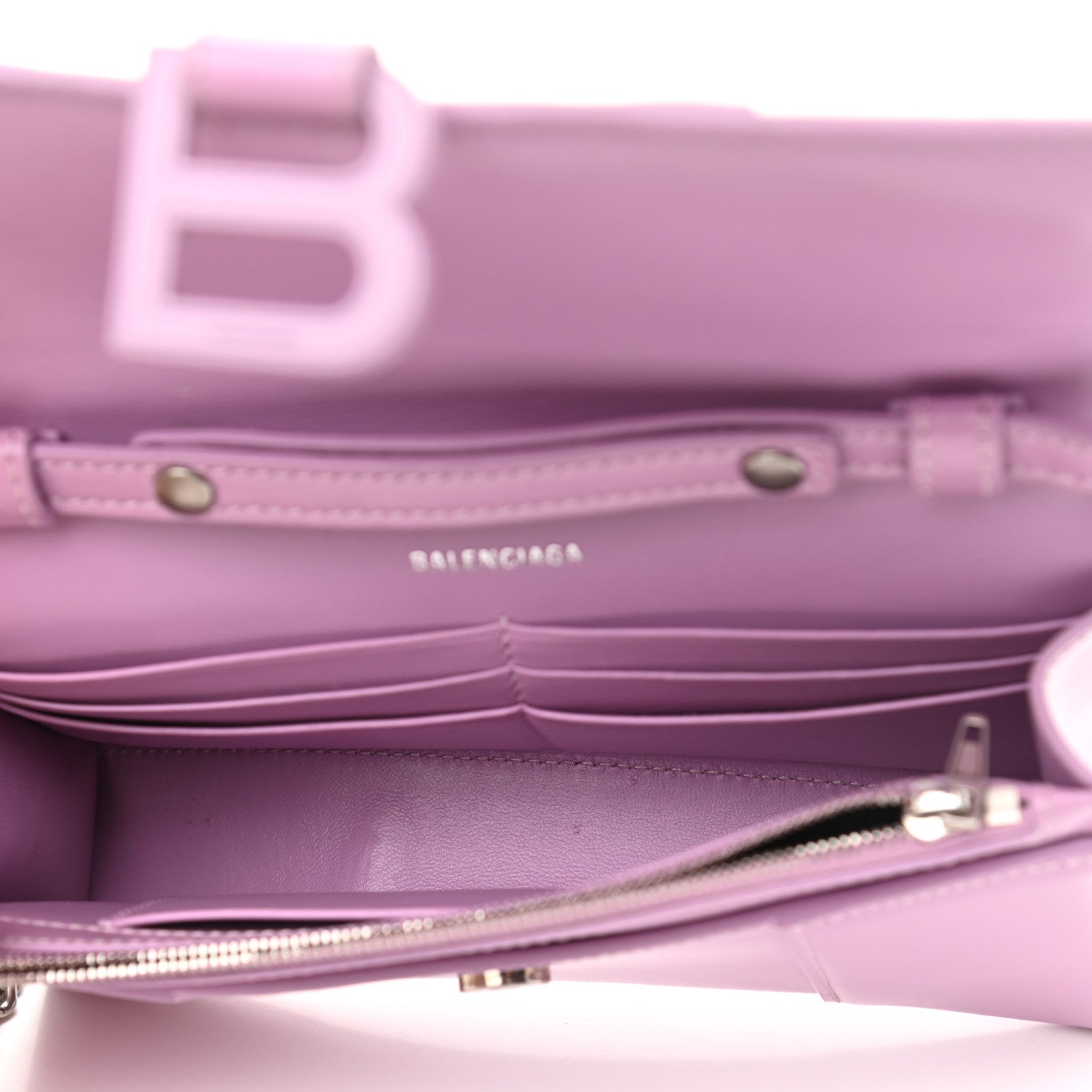 Balenciaga Shiny Box Calfskin Tonal B Hourglass Chain Bag Liliac 5 of 14