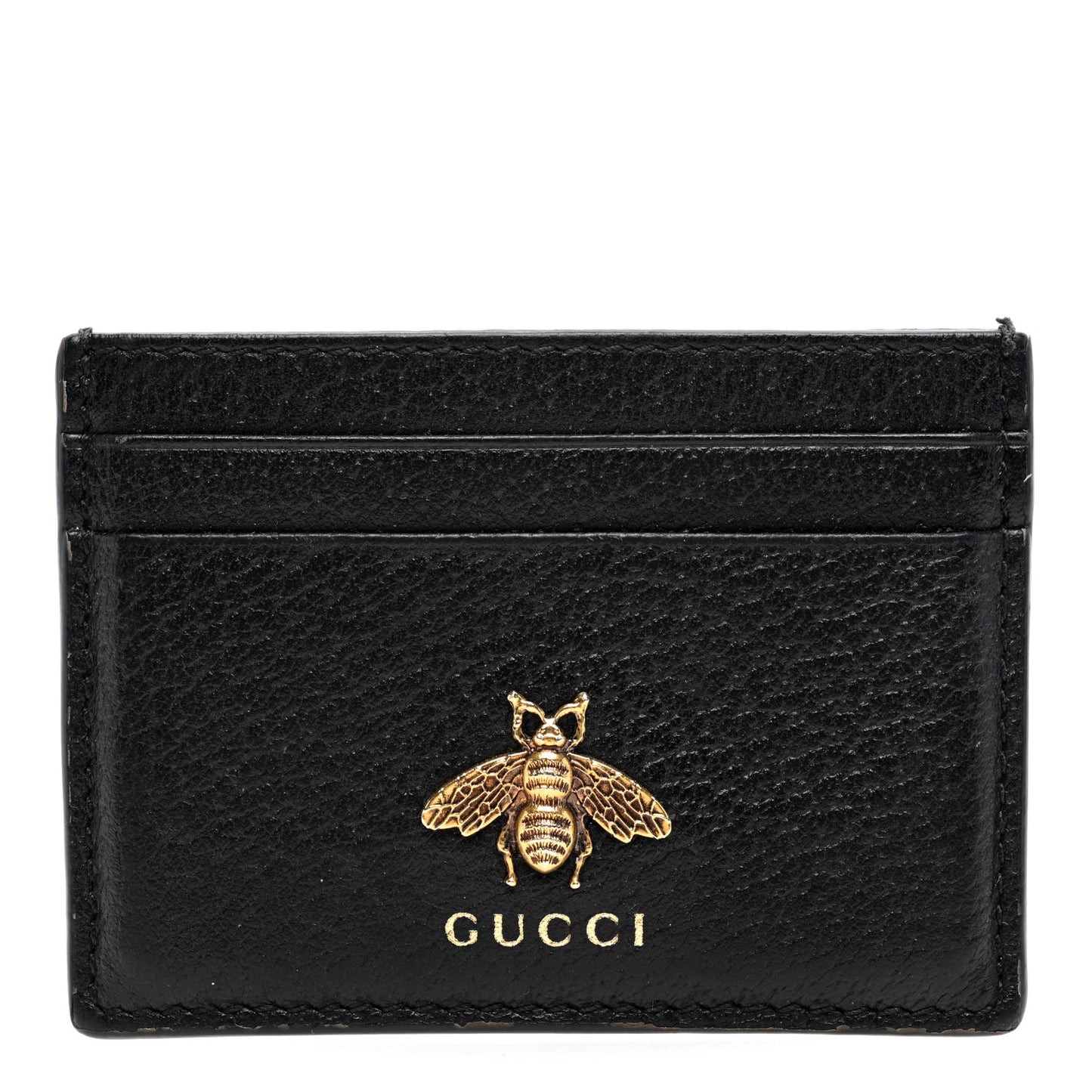 Pebbled Calfskin Animalier Card Holder Black