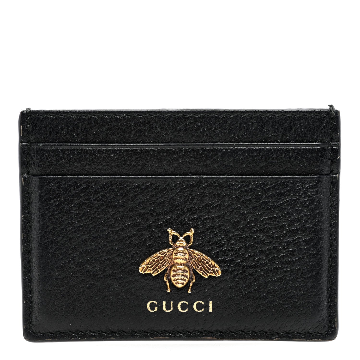 Gucci Pebbled Calfskin Animalier Card Holder Black 1 of 6