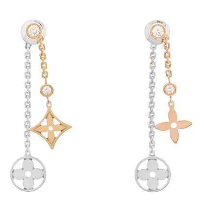 Louis Vuitton 18K Yellow White Pink Gold Diamond Blossom Long Drop Earrings 1 of 5