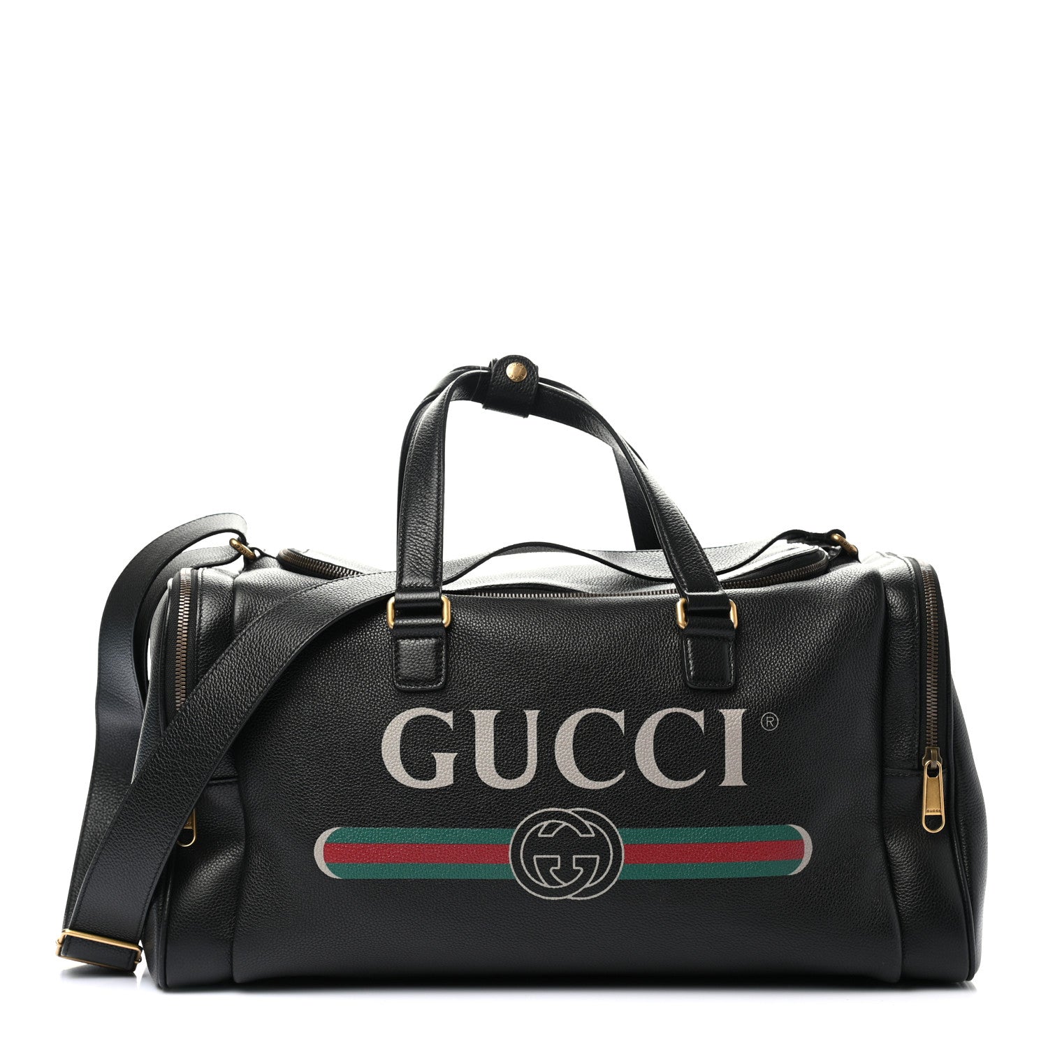 Gucci Grained Calfskin Logo Duffle Bag Black 1 of 10