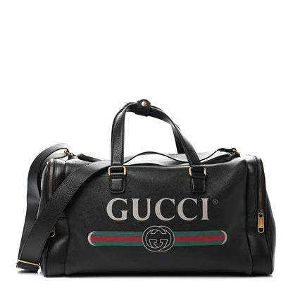 Gucci Grained Calfskin Logo Duffle Bag Black 1 of 10
