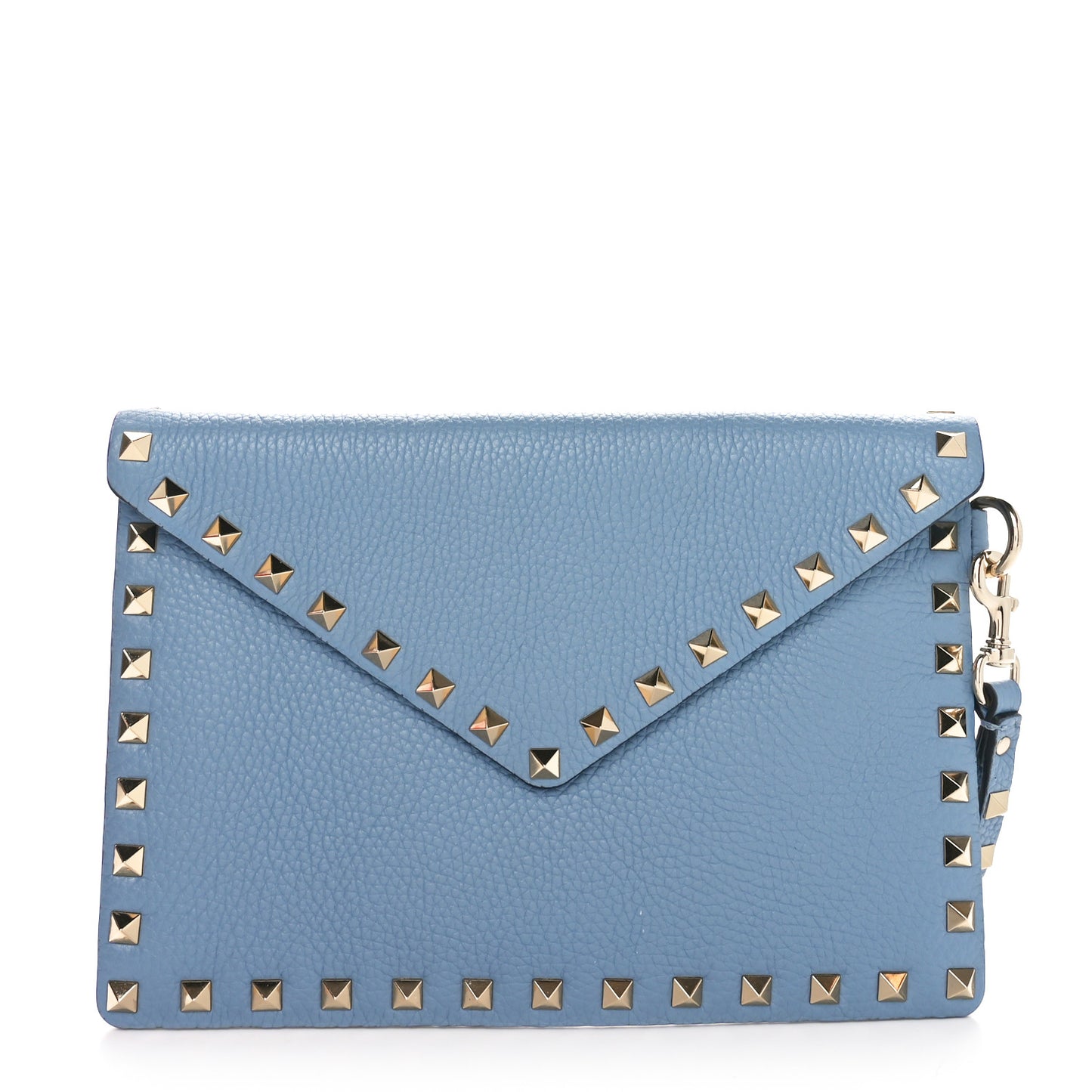 Pebbled Calfskin Medium Rockstud Envelope Flat Wristlet Pouch Atlantique
