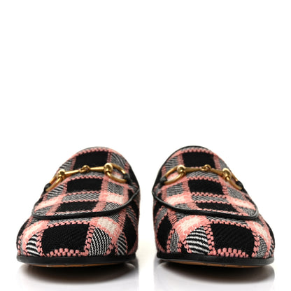 Gucci Tweed Check Horsebit Womens Jordaan Loafers 35 Black Pink Multicolor 2 of 9