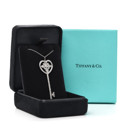 Tiffany Platinum Diamond Ornate Heart Key Pendant Necklace 6 of 6