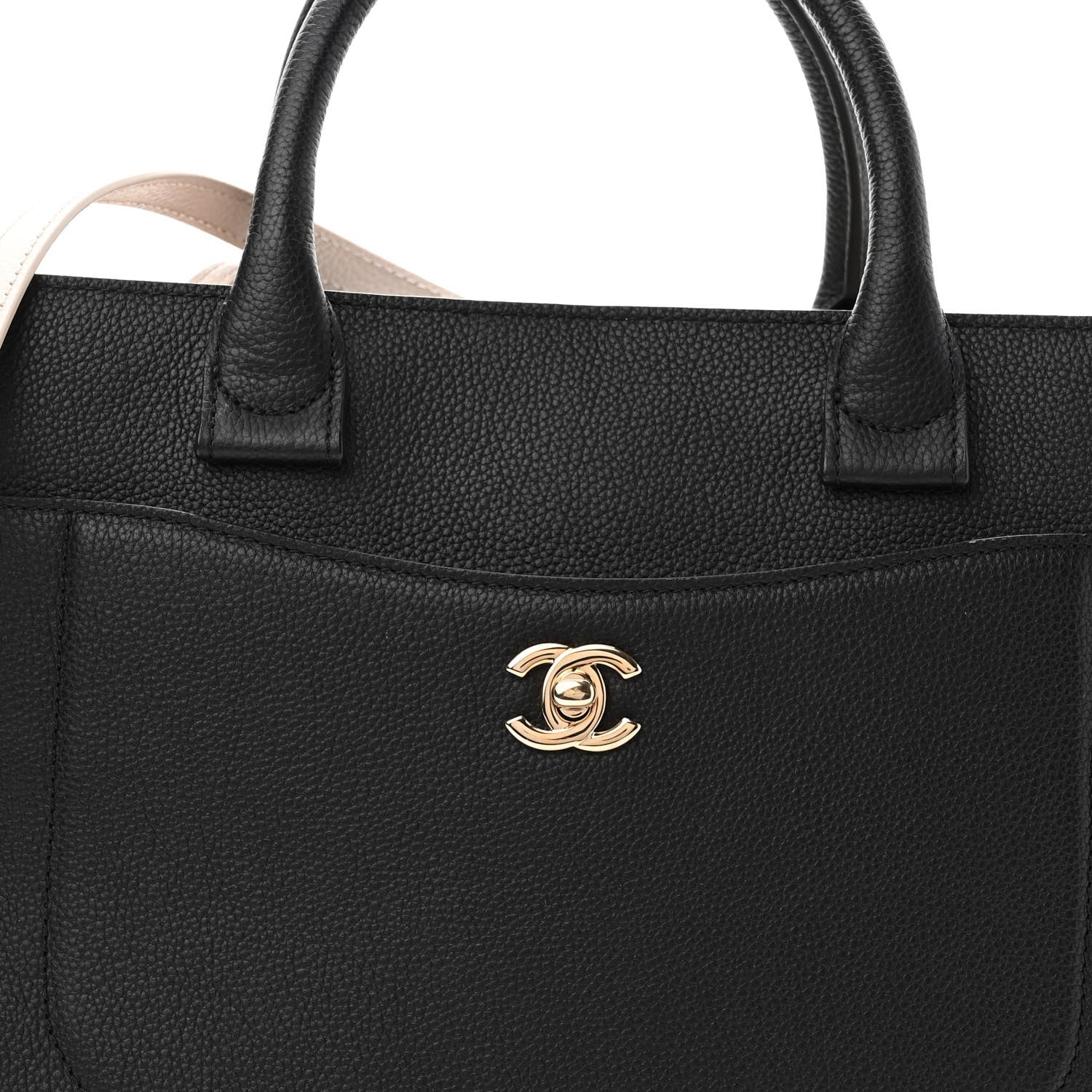 Chanel Grained Calfskin Small Bi-Color Neo Executive Shopper Tote Black Beige 8 of 10