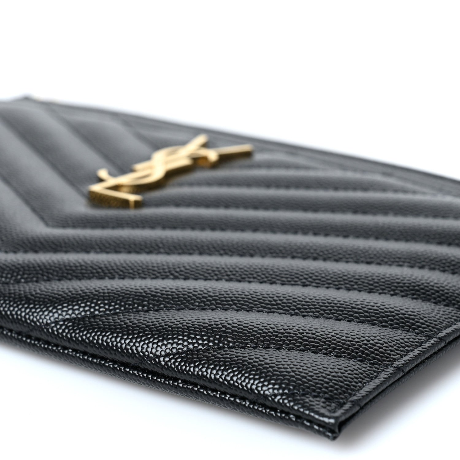Saint Laurent Grain De Poudre Chevron Monogram Large Bill Pouch Black 9 of 9