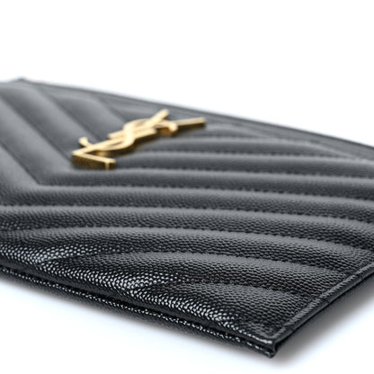 Saint Laurent Grain De Poudre Chevron Monogram Large Bill Pouch Black 9 of 9
