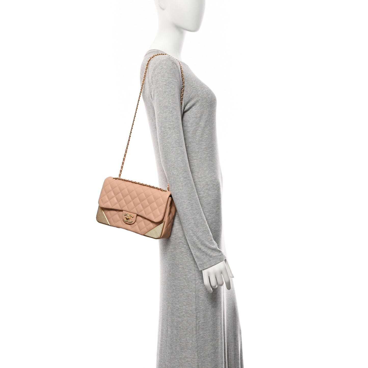 Calfskin Quilted Rock The Corner Flap Beige