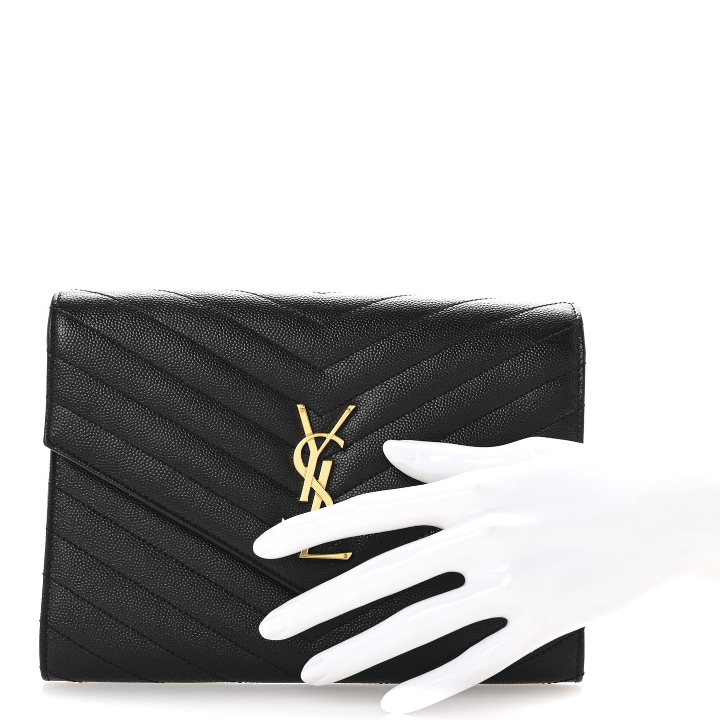 Grain De Poudre Matelasse Chevron Monogram Envelope Clutch Black