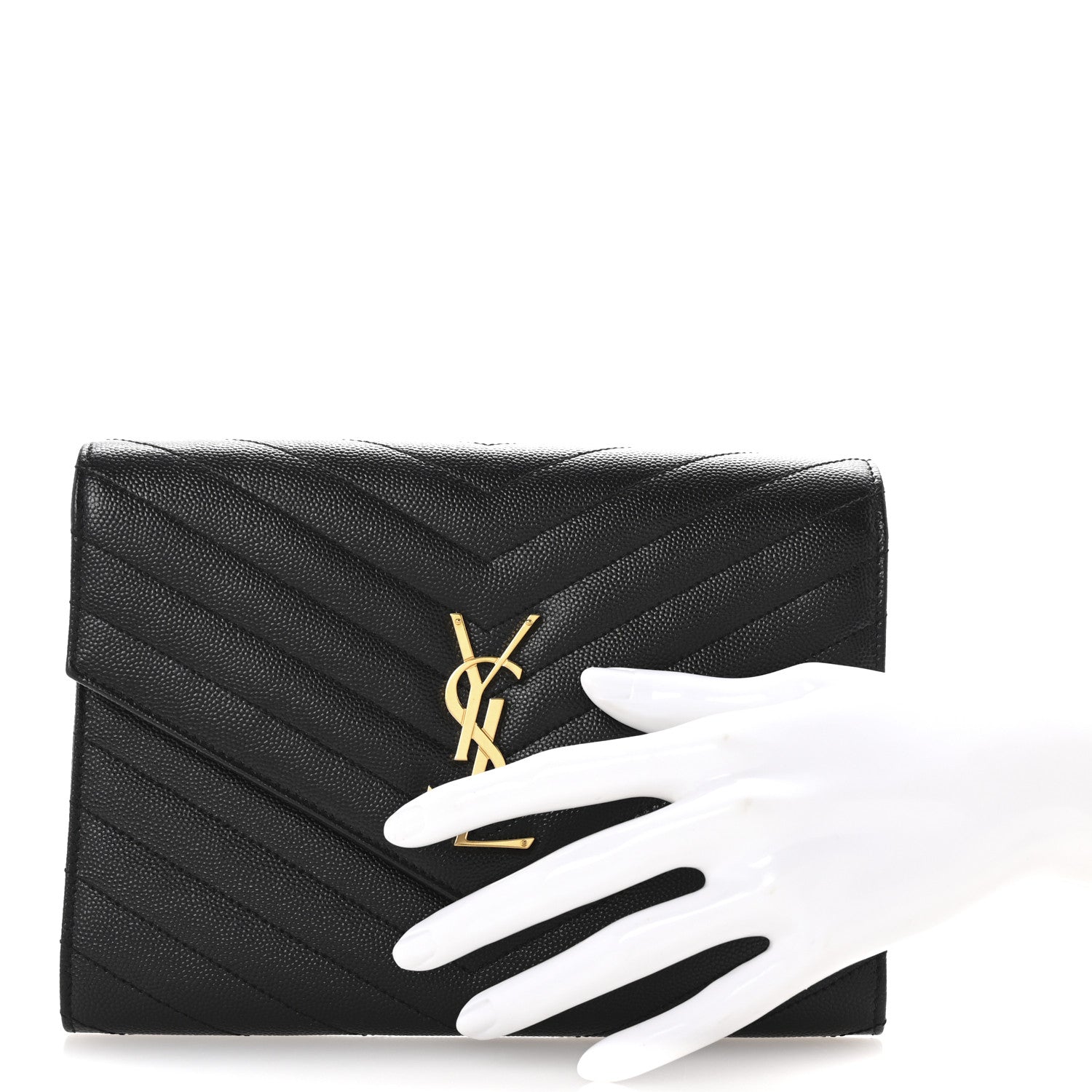 Saint Laurent Grain De Poudre Matelasse Chevron Monogram Envelope Clutch Black 2 of 7