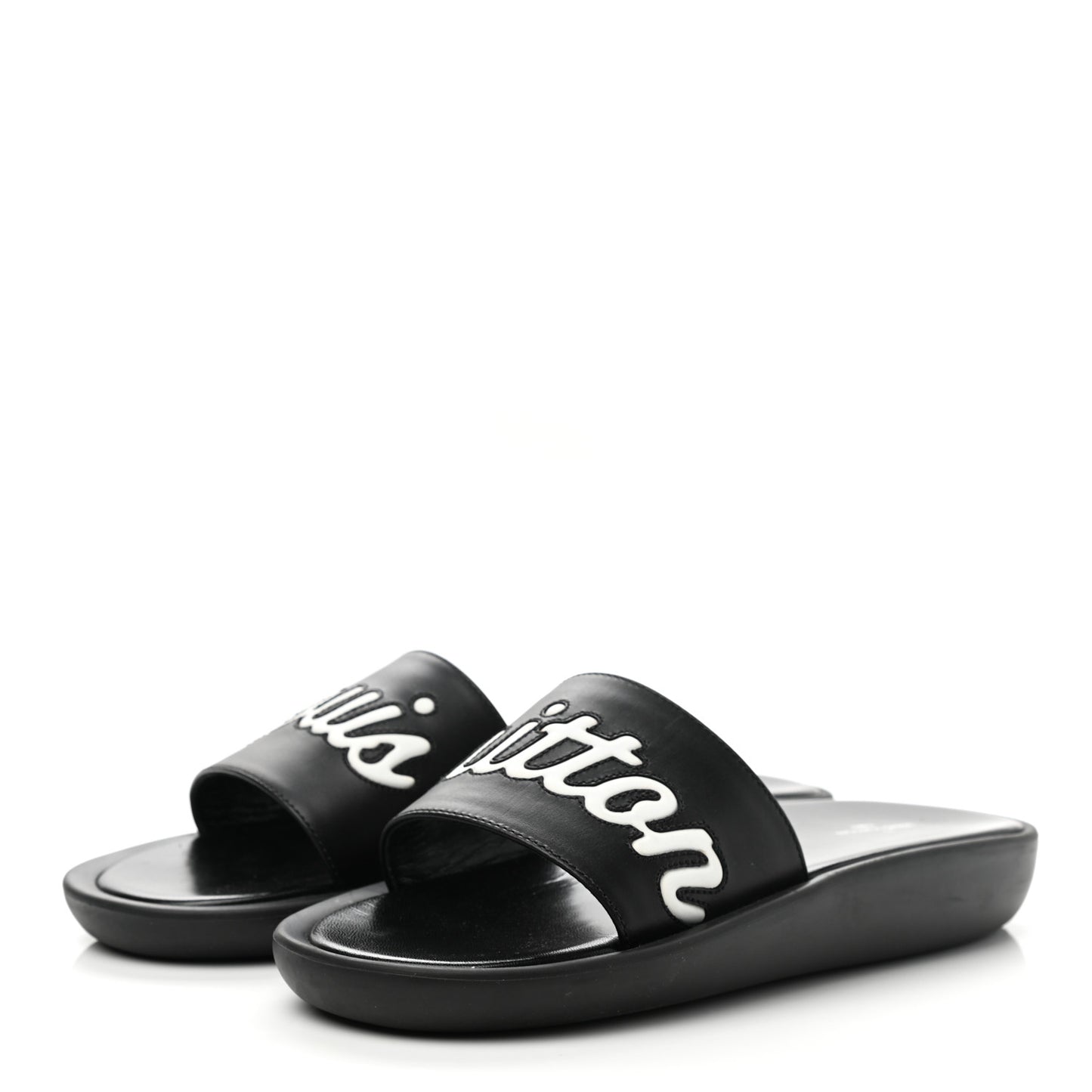 Calfskin Logo Sunbath Slide Sandals 38 Black