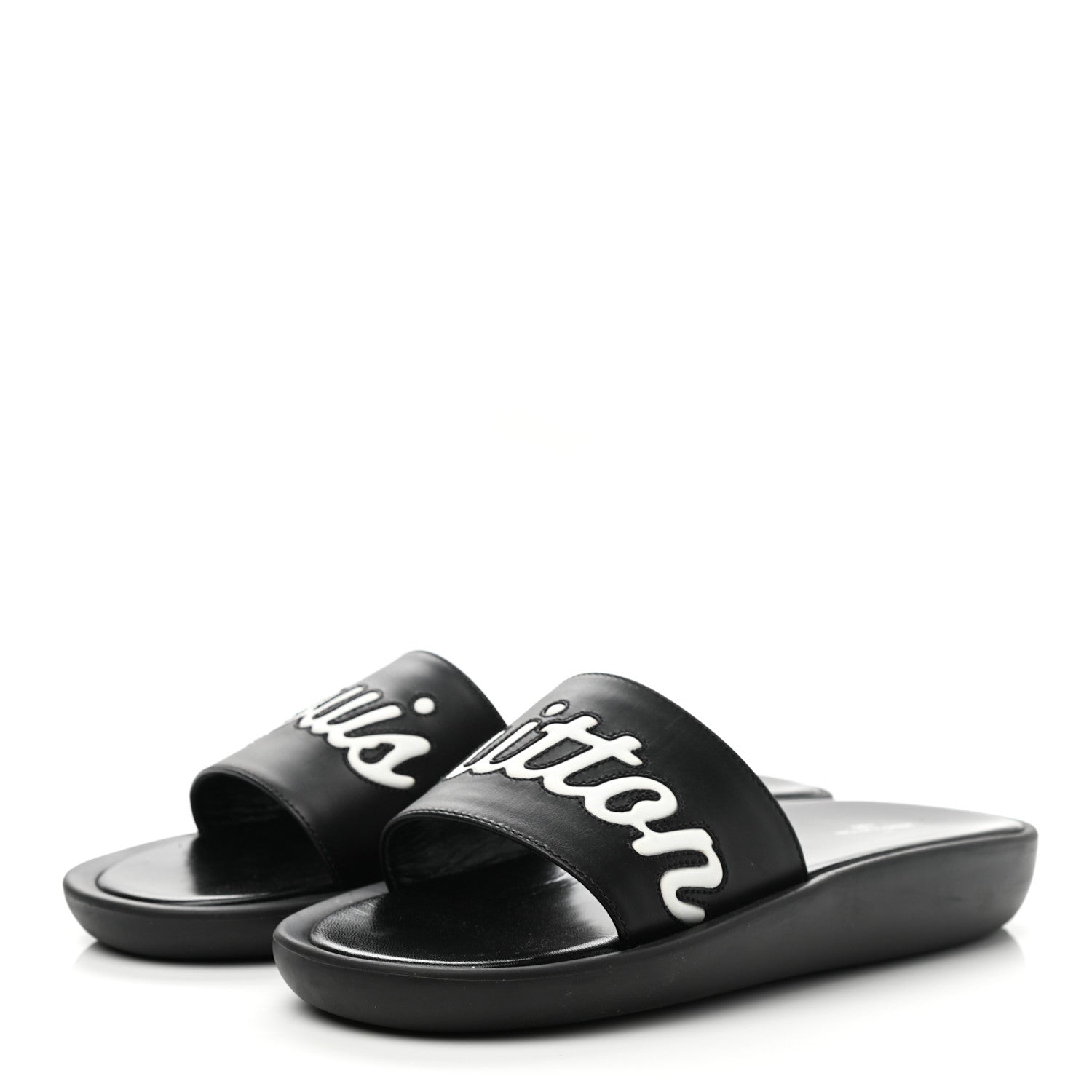 Louis Vuitton Calfskin Logo Sunbath Slide Sandals 38 Black 3 of 8