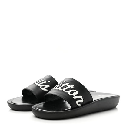 Louis Vuitton Calfskin Logo Sunbath Slide Sandals 38 Black 3 of 8