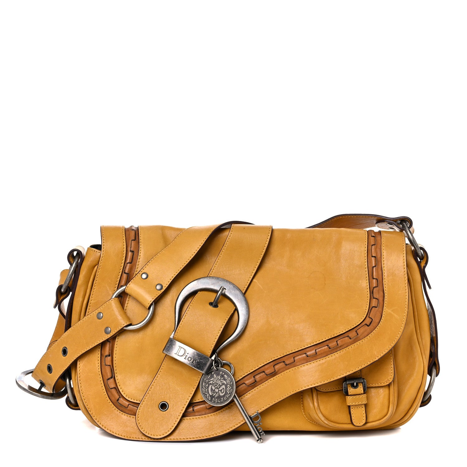 Christian Dior Calfskin Medium Gaucho Double Saddle Bag Yellow 1 of 26