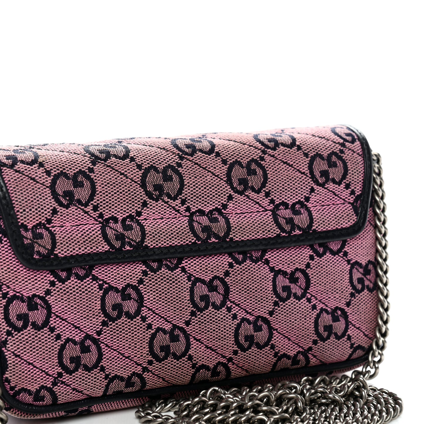 Monogram Multicolor Matelasse Diagonal Super Mini GG Marmont Shoulder Bag Pink Blue