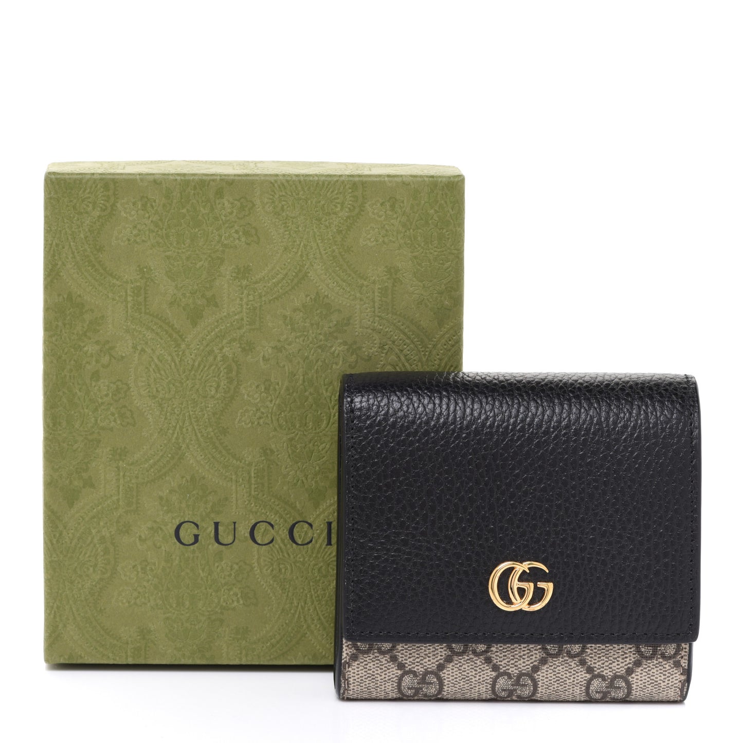 Dollar Calfskin GG Supreme Monogram Medium GG Marmont Wallet Black Beige Ebony