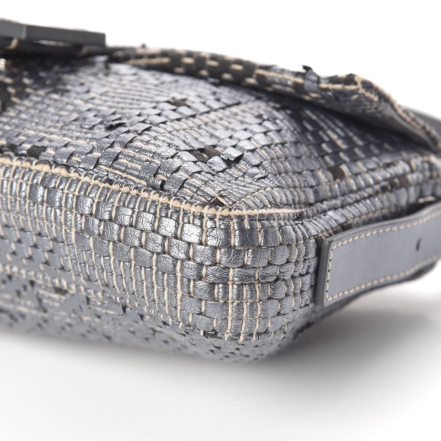 Fendi Metallic Lambskin Woven Baguette Light Grey 16 of 19