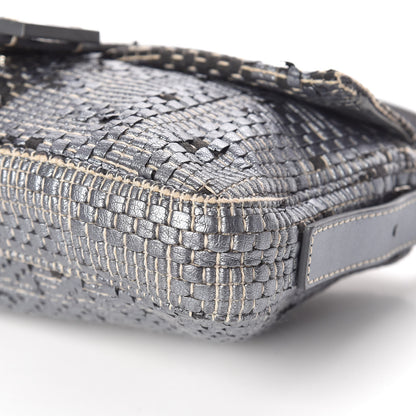 Fendi Metallic Lambskin Woven Baguette Light Grey 16 of 19