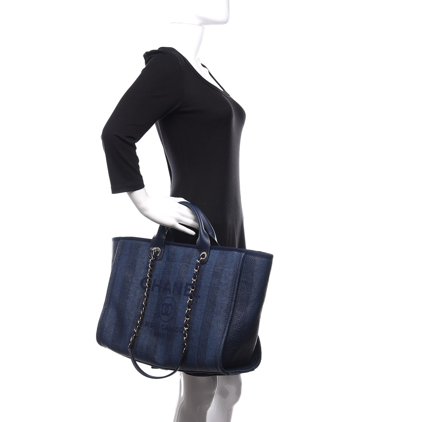 Mixed Fibers Striped Medium Deauville Tote Navy Blue