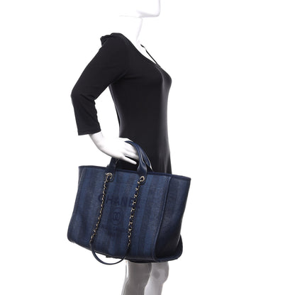 Chanel Mixed Fibers Striped Medium Deauville Tote Navy Blue 3 of 11